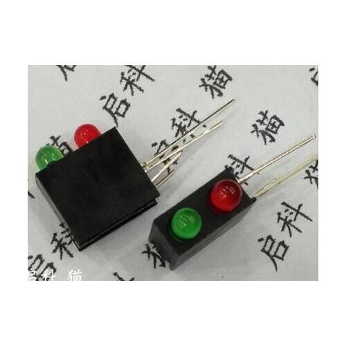 100PCS LED lamp holder with lights, 3MM red and green highlighting, (Block 2 black square holes lamppost) 90 degree bend legs