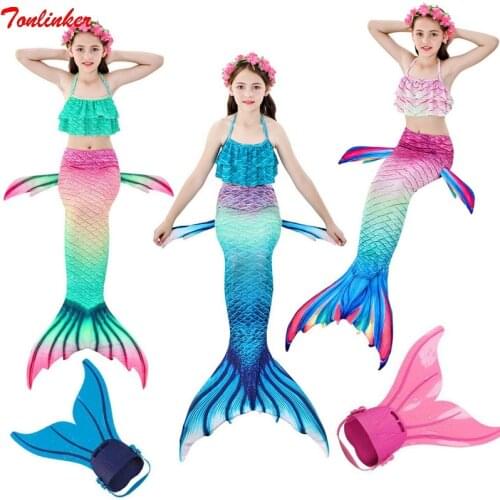 2021 Kids Mermaid Tails Swimming Party Cosplay Costumes Summer Little Girls Swimsuit Bikini Bathing With Monofin Flippers Suit