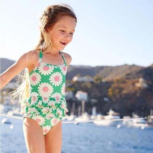 1-6T Little Girls Summer Swimsuit Kids Children Sleeveless Flower Print Ruffle Bodysuit Suit for Vacation Swimming Beach