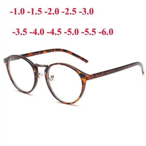 Men Women Round Myopia Glasses With Degree Retro Plastic Frame Prescription Eyeglasses Diopter 0 -1.0 -1.5 -2.0 -2.5 To -6.0
