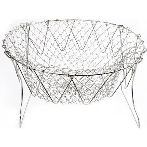 Fryer Tool Stainless Steel Colander Kitchen Tool French Fries Basket Steam Rinse Strainer Foldable Cooking Basket