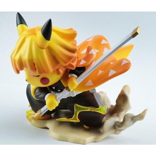 POKEMON Figures Toys Nime Thunderbolt Demon Slayer Pikachu Cos Agatsuma Zenitsu Figure Model Car Decoration Model Toy Gift