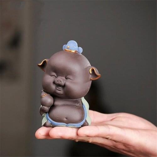 Purple Clay Lovely Laughing Animal Ornament Creative Small Tea Pets Ceramic Cute Figurine Teahouse Table Decoration Crafts