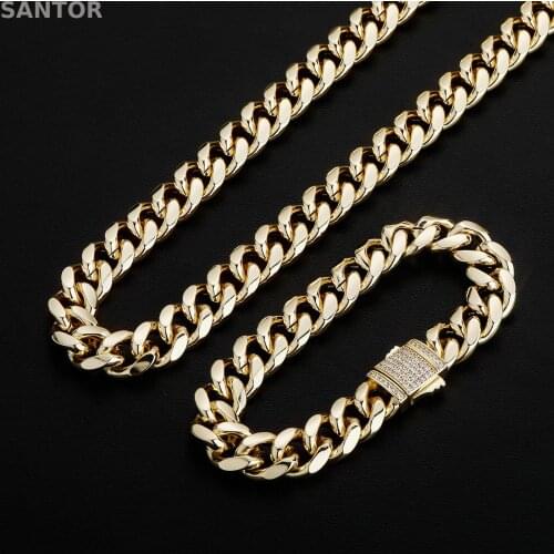 10mm Spring Buckle Miami Cuban Chain Bracelet Set Mens And Womens Hip Hop Big Gold Chain Necklace Personalized Jewelry