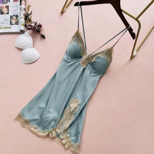 Lace Nightgown Sexy Lady Sleepwear Sleep Dress Summer Spaghetti Strap Nightdress Satin Home Dressing Gown Sleeveless Nightwear