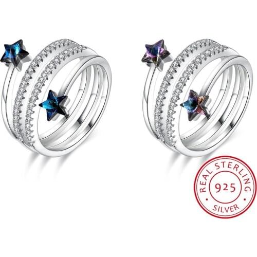 LEKANI Crystals Wide Open Ring Resizable Real S925 Silver Fine Finger Jewelry For Women Wedding Party Accessories