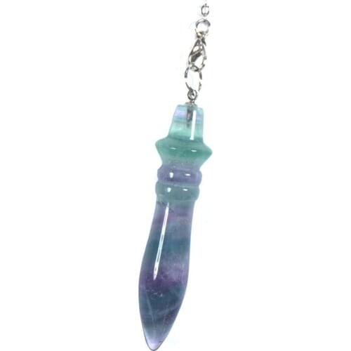 Trendy-beads Silver Plated Rainbow Natural Fluorite Stone Pendulum Pendant Healing Chakra Jewelry