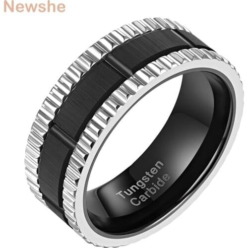 Newshe Mens Charm Tungsten Carbide Black Rings Unique Design Wedding Jewelry For Him Size 9-12