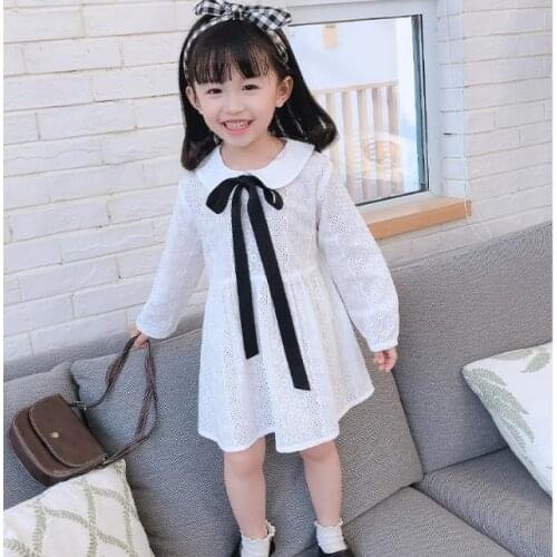 2020 New Fashion Girl Baby White Lace Princess Dress Spring Autumn Summer Cotton Hollow Out Big Bow Vestidos clothes