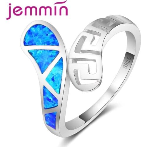New Absorbing Hollow Ring Hot 925 Sterling Silver Jewelry Fashion Sky Blue Fire Opal Ring Finger Ring