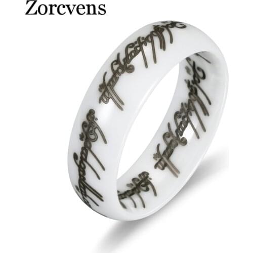 ZORCVENS New Arrival White Ceramic Rings For Women With Letter Fashion Women Wedding Ring Engagement Jewelry