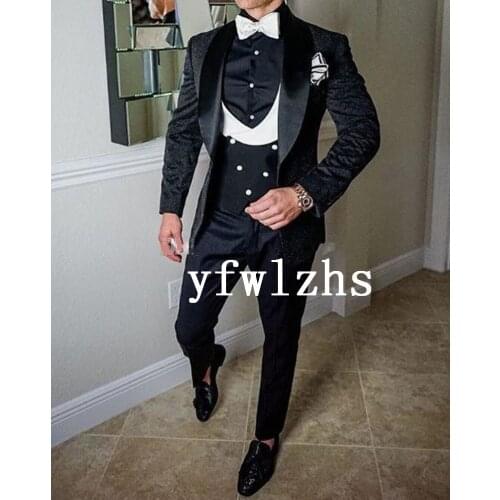 New Arrival One Button Groomsmen Shawl Lapel Groom Tuxedos Men Suits Wedding/Prom Best Man Blazer ( Jacket+Pants+Vest+Tie) B534