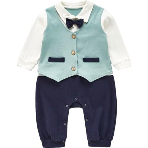 Newborn Boy Romper 2021 Spring Boys Rompers Gentleman 0-24 Month Toddler Baby Boy Clothes Birthday Baptism Party Boy Outfits