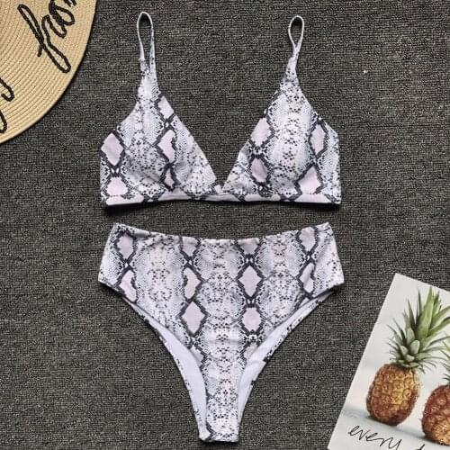 Sexy Women Bikini Swimming Set Print Padded Swimwear Off Shoulder High Waist Bathing Swimsuit 2020 Beachwear Biquini Mujer
