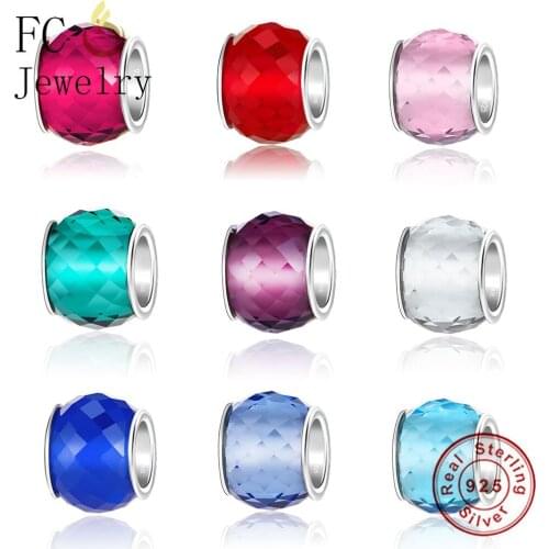 FC Jewelry Fit Original Brand Charm Bracelet 925 Silver Transparent Pink Facets Murano Lampwork Glass Bead Making Berloque NEW