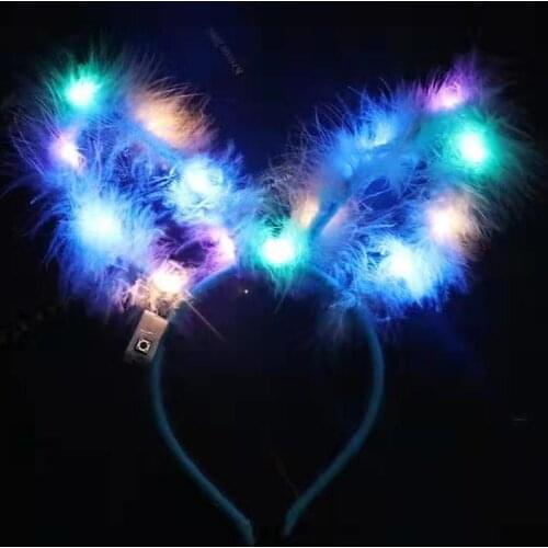 12pcs Luminous Feather Hair Bands Bunny Ears Headbands Festival Hair Hoop Wedding Birthday Party Favors for Women Girls 15cm