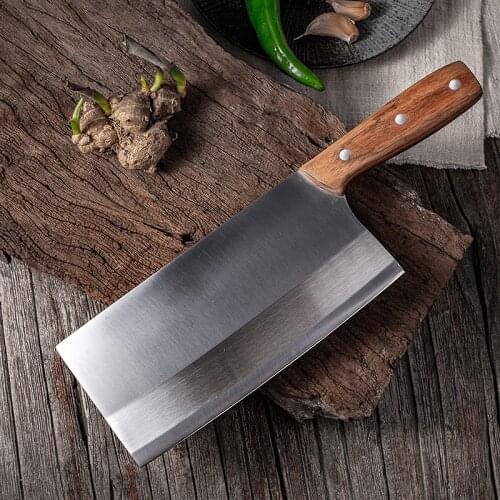 MHNTLOS Traditional hand forged kitchen knife hammer stainless steel chef kitchen knife wooden meat cutting tool butcher