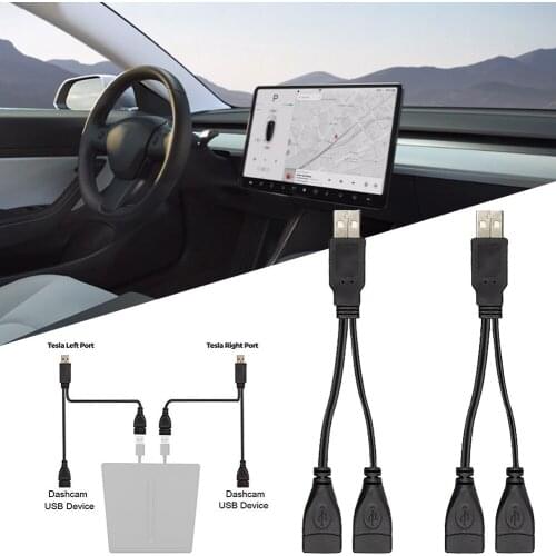 USB Splitter Cable 2 Port Data Transmission Charging Hub Wireless Fully Offline Car Interior Accessories For Tesla Model 3