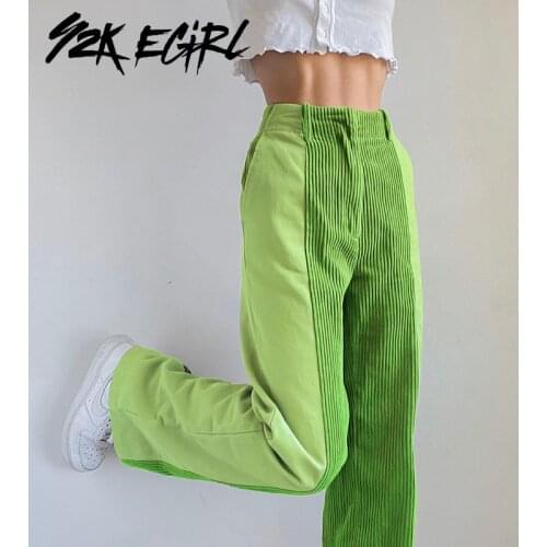 Y2K EGIRL Harajuku Patchwork Corduroy Baggy Pants 2000s Aesthetics Solid Stitch Striped Straight High Waist Trousers Vintage