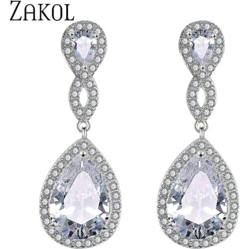 ZAKOL Fashion AAA + Water Drop Zirconia Crystal Drop Earrings Bridal Wedding Jewelry for Elegant Women Wholesale FSEP2294
