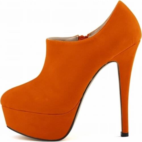 Women Round Toe High Heels Pumps Shoes Ladies European Nightclub Flock Platform Stiletto Orange Color Shoes Size 35-42 NLK-C0009