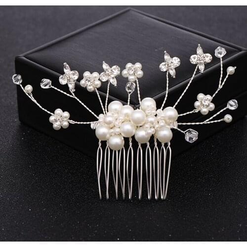 Trendy Silver color Wedding Hair Combs for Bride Crystal Pearls Women Hairpins Bridal Headpiece Hair Jewelry Accessories