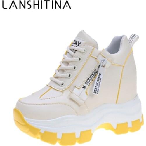 Women High Top Sneakers 2020 Spring Female Shoes Black White Chunky Sneaker Breathable Leather Wedge Shoes Zapatos Casual Mujer