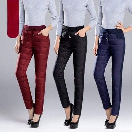 Women 2021 Winter Down Cotton Pants Plus Size Solid Fashion Thick Warm Female Warm Trousers High Waist Straight Pants X586