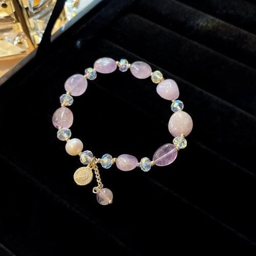 New Arrival Geometric Head Shape Pink/Purple Crystal Natural Freshwater Pearls Beaded Bracelets for Women Fashion Jewelry YBR525