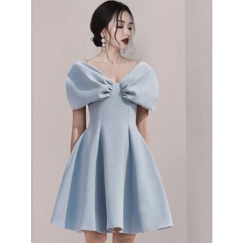 High Quality New Summer Fashion Celebrity Women Vintage Red Party Bowknot French V-Neck Short Sleeve Knee-Length Dresses