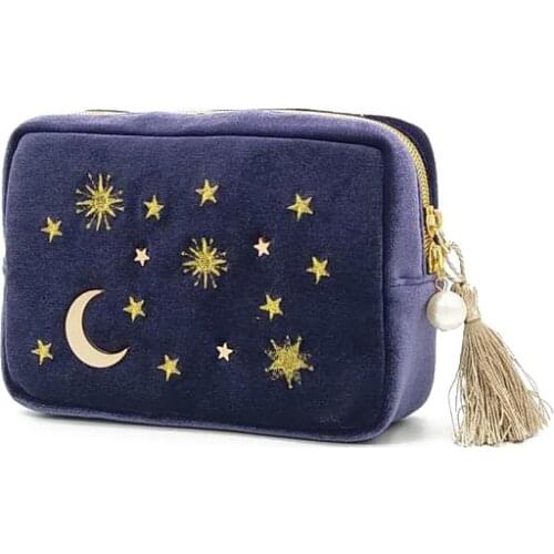 Star Moon Embroidery Jewelry Bag Travel Portable Mini Square Jewelry Box Ring Nail Earring Necklace Storage Bag