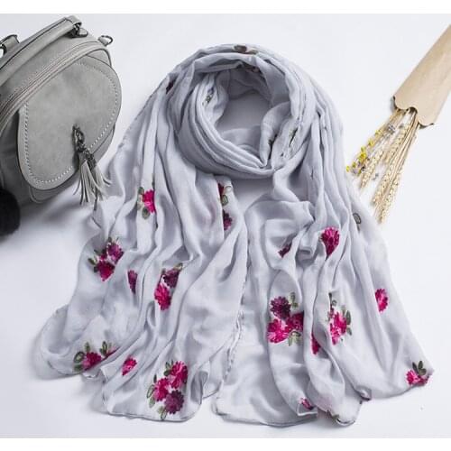 1PC 15 colors embroider flowers scarf Muslim hijab scarves sweet floral soft plain shawl soft foulard pretty winter wrap shawls