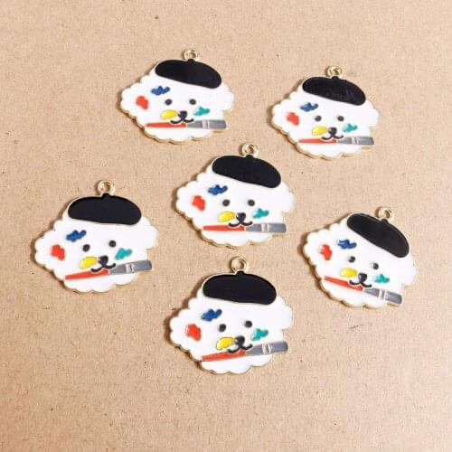 10pcs 30*29mm Cartoon Enamel Smoking Dog Charms for Jewelry Making Alloy Animal Charms Pendants Fit DIY Necklaces Earrings Gift