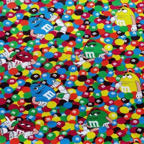Cartoon Loving Chocolate Beans Print 100% Cotton Fabric Sewing Material DIY Home Patchwork Dress Clothing
