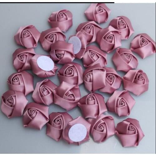 100Pcs/Lot 3.5cm Honey pink Flowers Handmade Satin Rose Ribbon Flowers DIY For Make Wedding Bouquet Flower AccessoriesViolet
