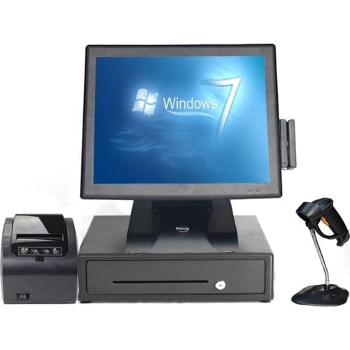 15 inch resistive touch screen POS system Pos terminal with Printer/cash drawer/scanner/VFD/MSR