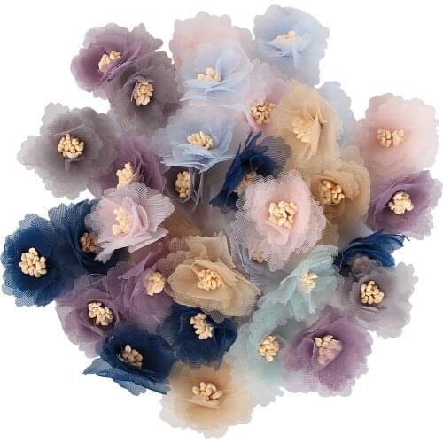 2.5-4cm chiffon flower headdress decorative corset DIY handmade material clothing hair accessories simulation flower head access