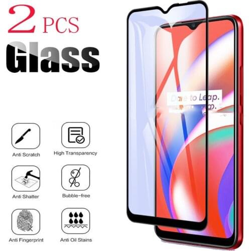 2PCS For OPPO Realme C12 Screen Protector Case Full Glue Tempered Glass Protective Cover On RMX2189