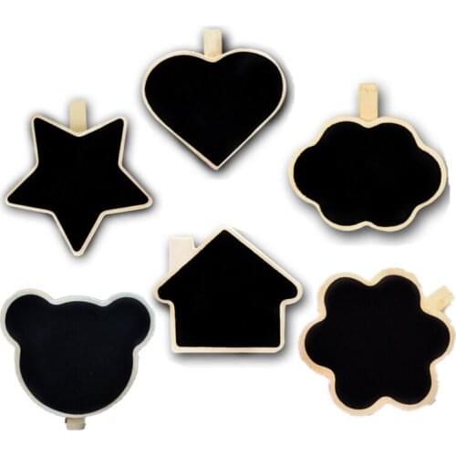 2Pcs/Lot Cute Super Mini Black Board Clip Wooden Message Clip Photo Folder Heart Shaped House Bear Flower