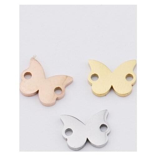 50pc 8*10mm Mirror Finish Stainless steel Blank Mini Butterfly Connector Charm For Necklace DIY Women Handmade Jewelry Making