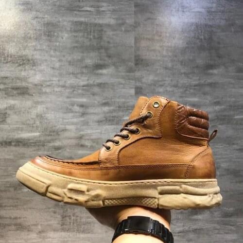 Men Retro Tooling BootsMen Casual Genuine Leather Shoes Mens Vintage Footwear Man Lace Up Ankle Boots