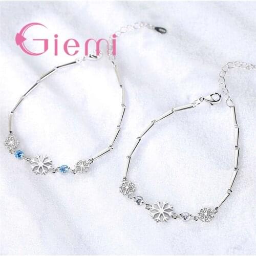 New Trendy Tiny Exquisite Snowflake 925 Sterling Silver White Blue Cubic Zirconia Bracelet For Women Jewelry Gift