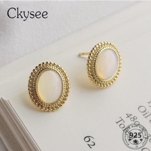 Ckysee 925 Sterling Silver Opal Earring Oval Retro Womens Daily Earrings Fashion Jewelry Silver 925 Jewelry Party Gift