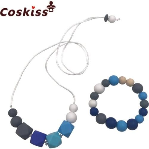 Baby Teething Necklace Bracelet for Mom, Silicone Teething Beads, 100% BPA Free