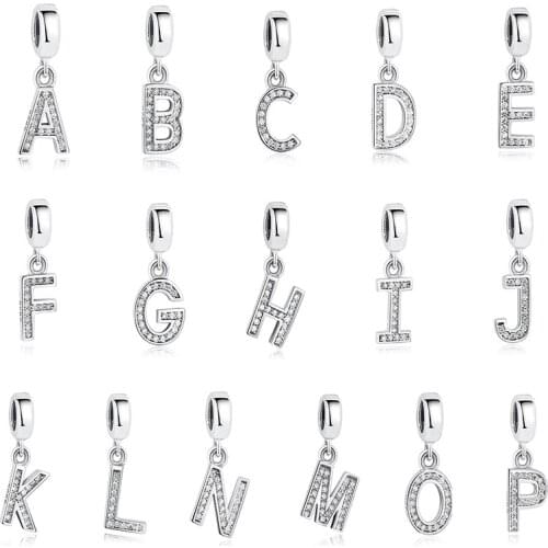 ELESHE 925 Sterling Silver Letter Beads fit Charms Alphabet A-Z Letter Pendant Charm Silver 925 Original Crystal
