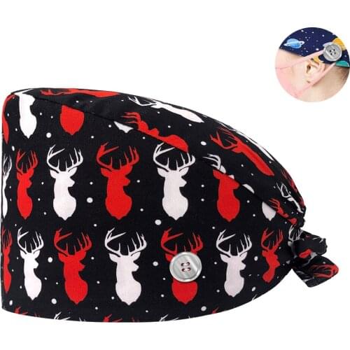 Beauty Salon Doctor Nursing Surgical Cap Pattern Print Unisex Cartoon Lab with Button Nurse Hat Women Adjustable Scrub Hats Spa