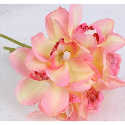 4Pcs 6-Head Cymbidium Latex Real Touch Artificial Flowers Wedding Bouquet Living Room Home Decoration Flower Hotel Layout Orchid