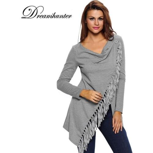 Spring Autumn Slim Cardigans Tops Women Casual Loose Long Sleeve Irregular Hem Tassel Cardigan Cape Poncho Plus Size S-3XL