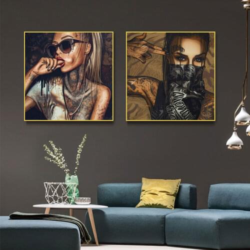 Tattoo Hip Hop Girl Posters And Prints Abstract Cool Beauty Canvas Painting Print Living Room Wall Art Pictures Home Decoration