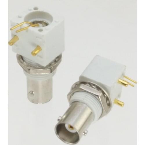 Connector BNC female bulkhead right angle solder PCB mount Plastic